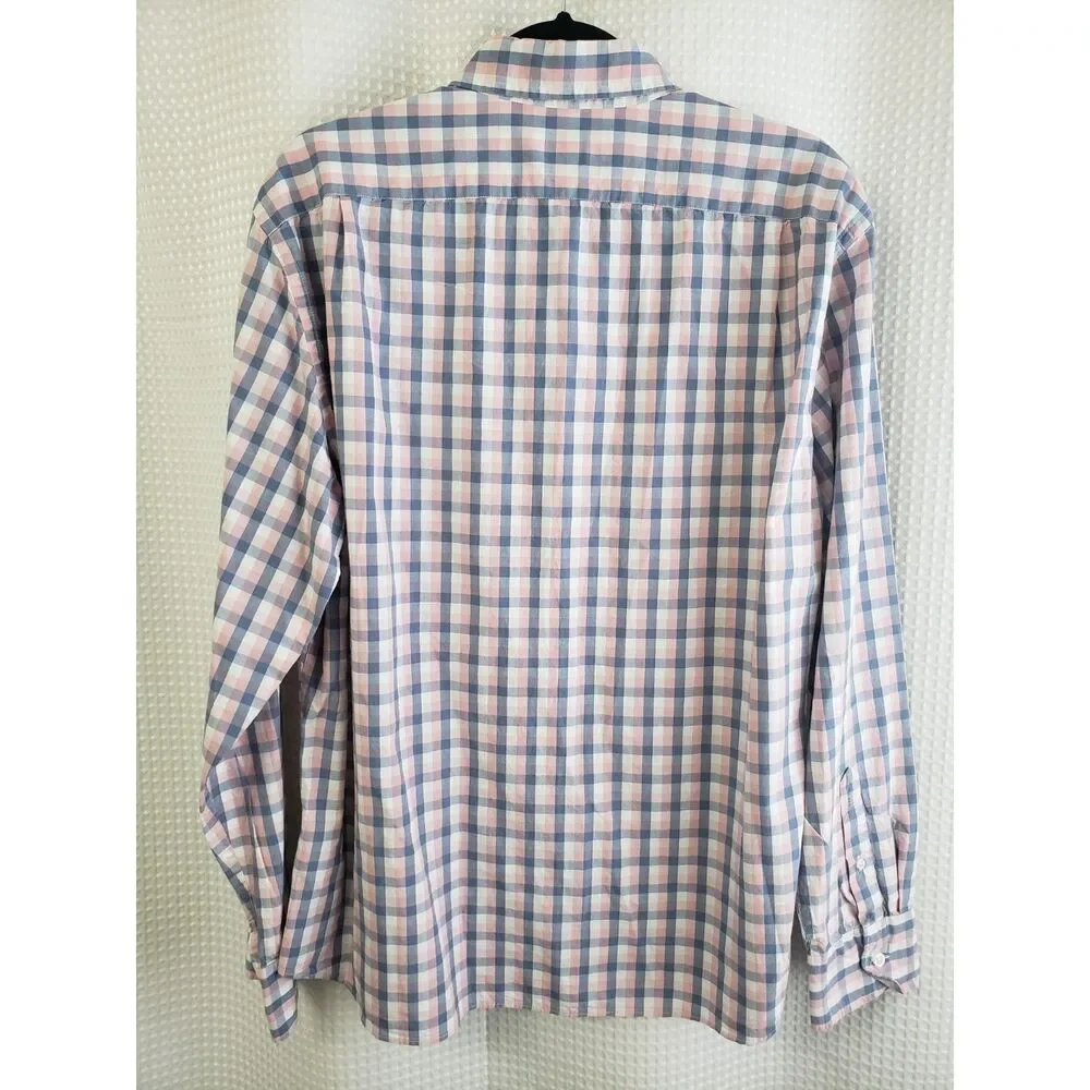 J Crew Long Sleeve Shirt Mens XL Slim Flex Wash Blue Pink Gingham Easter Spring